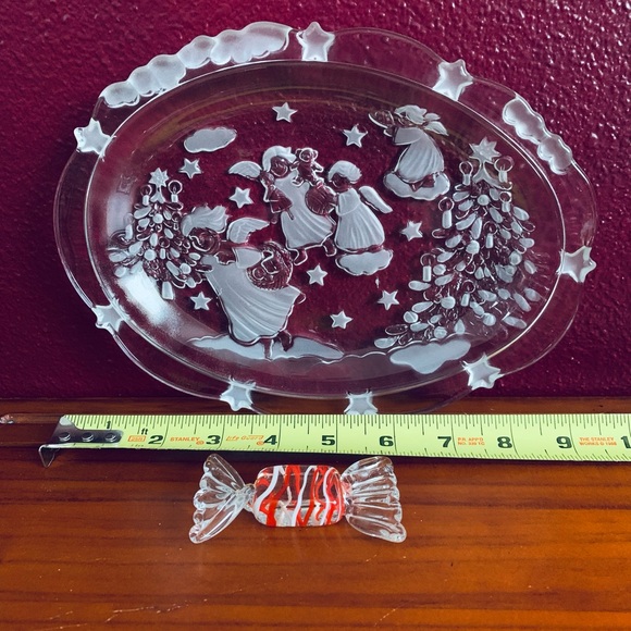 VTG Mikasa Holiday Frosted Oval Dish w Angels & Handblown Glass Candy Ornament - Picture 5 of 6